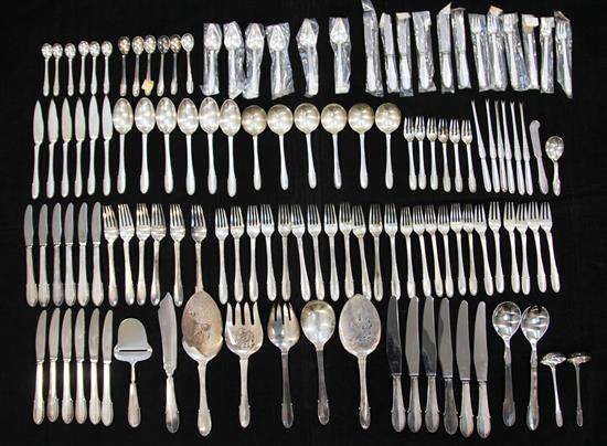 A late 1940s suite of Georg Jensen sterling silver beaded pattern cutlery for six, weighable silver 121.5 oz.